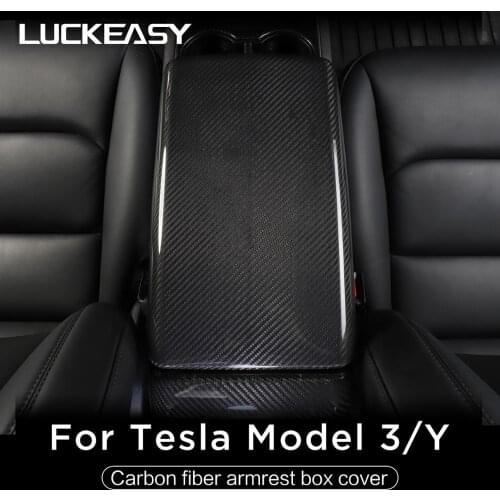 For Tesla Model 3 armrest box interior modification accessories Model3 Y car central control real carbon fiber armrest box cover