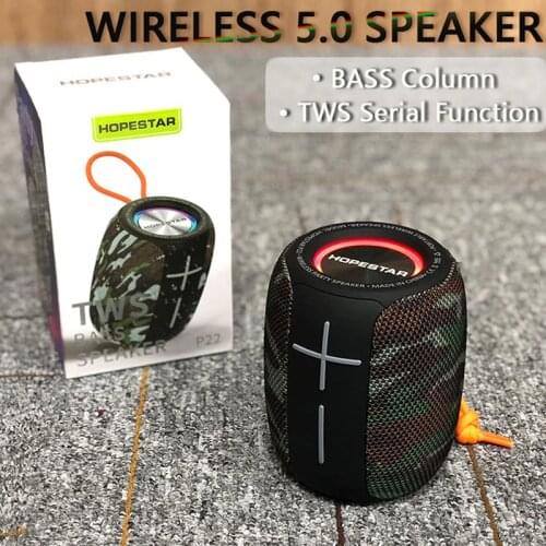 HOPESTAR-P22 Portable Bluetooth Speaker IPX6 Waterproof Wireless Bass Column Music Center Subwoofer Boombox caixa de som USB FM