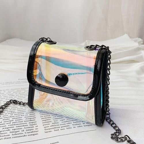 Hologram Clear Handbag Shoulder Crossbody Bag with Chain Mini Clear Clutch Bag Transparent Messenger Bag for Women Kids