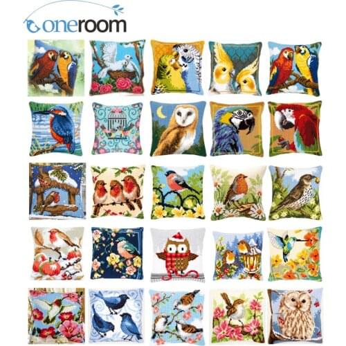 Birds Acrylic Yarn Embroidery Pillow Tapestry Cushion Front Cross Stitch Pillowcase DIY needlework