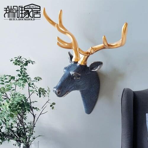 Lucky Deer Head Sculptures Nordic Style Creative Living Room Wall Hanging Decor TV Background Porch Wall Decoration Statues
