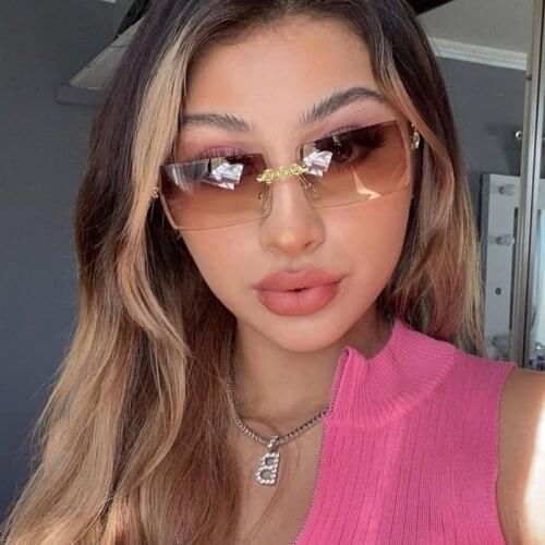 Luxury Diamond Rimless Sunglasses Women Italy Brand Designer Rectangle Sun Glasses For Female Men Gradient Eyewear Oculos de sol