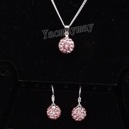 Rhinestone Jewellery Set Pink Disco Ball Pendant Earrings And Necklace For Women 10 Sets Wholesale