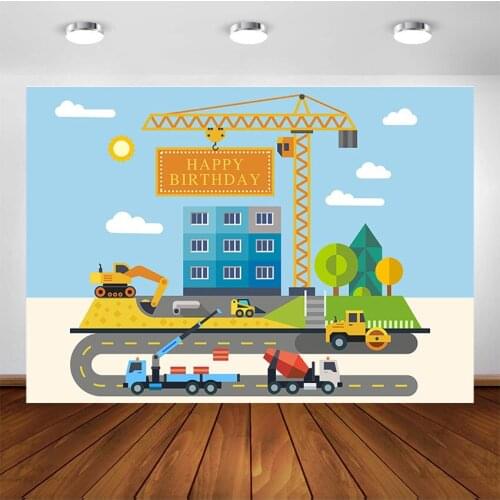 Construction Birthday Party Photography Backdrops Dump Truck Photo Booth Background Boy Birthday Decorations Cake Table Supplies