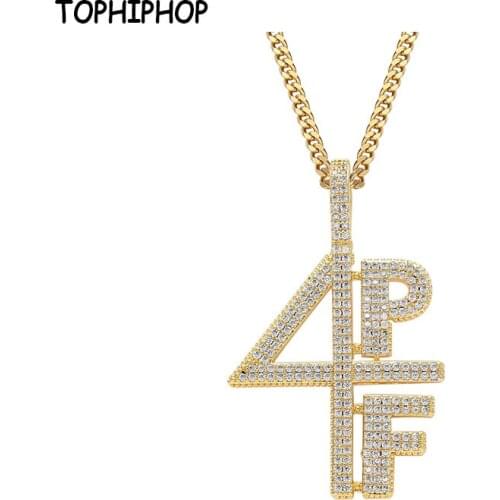 TOPHIPHOP Hip hop 4PF digital letter copper inlaid zircon pendant street dance performance hip hop rap DJ Trend Jewelry