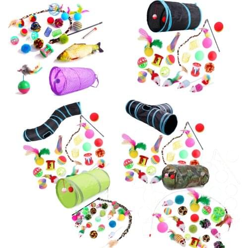 21pcs/set Funny Cat Tunnel Cats Cave Kitten Stick False Mouse Ball Toys Household Pet Kitten Tunnel Toys Pet Playing Training