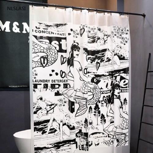 Mermaid Print Bath Curtain Mildew Proof Waterproof Shower Curtains EVA Bath Screen Curtain Bathroom Accessories with Hooks