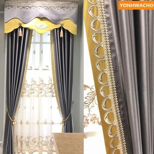 Custom curtains luxury high grade modern minimalist solid bedroom Nordic grey cloth blackout curtain tulle valance drape B137