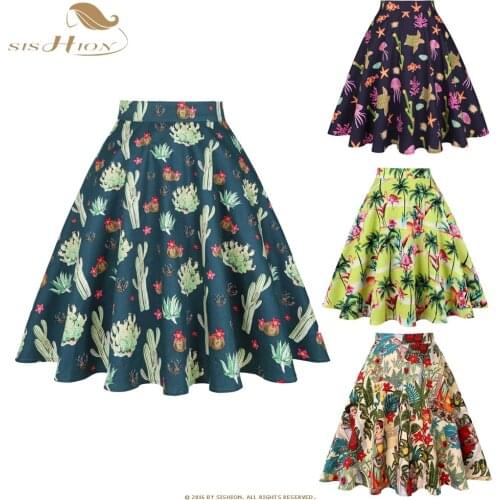 SISHION Black Summer Skirt High Waist Plus Size Floral Print Polka Dot Ladies Plaid Women Skirt Swing Vintage Skirts Womens