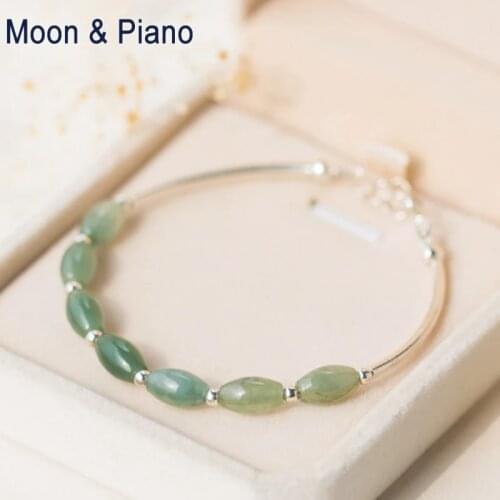Women S925 Silver High Quality Natural Emerald Jade green Ball chain Stone Bracelet Jewelry For parents lover Female gift