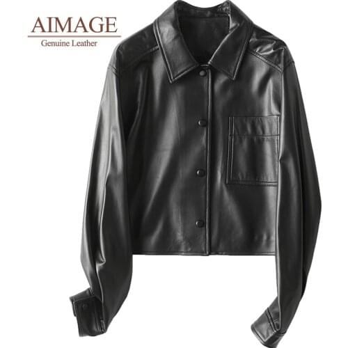 Women genuine leather coat single button пальто женское leisure pockets casacas para mujer real sheep leather moto jackets PY025