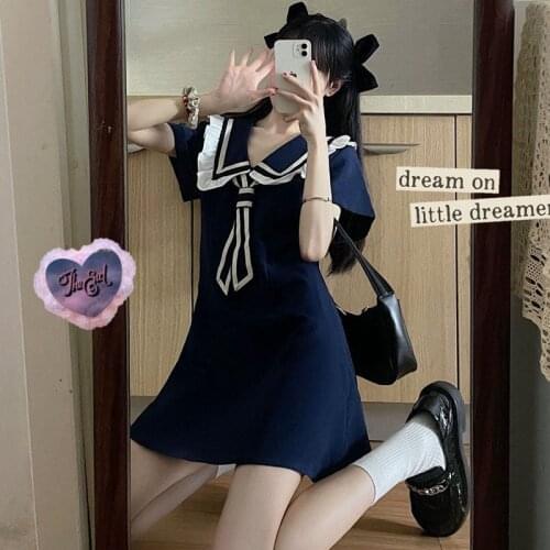 Japanese Diablo Lolita Style Gothic Black Women Dress Harajuku Mini Dress Summer Sailor Collar Ruffle Party Dresses Y2k Vestidos