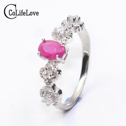 Sweet ruby silver ring for girl 0.5ct 4*6mm natural ruby gemstone ring solid 925 silver ruby ring romantic woman birthday gift