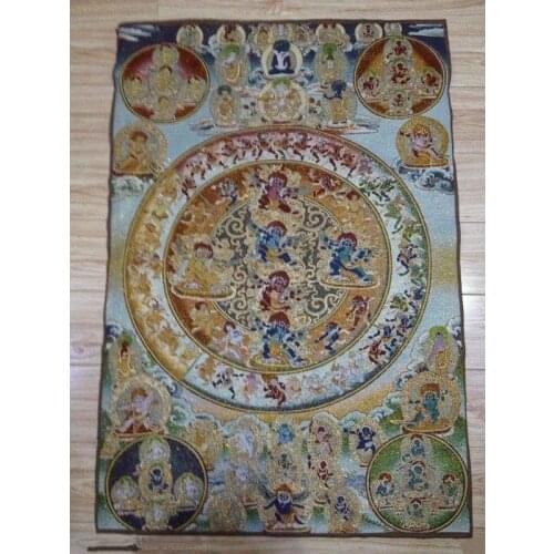 A golden silk embroidery thangka Tibet and Nepal exorcism peace and wealth