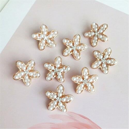 10 pcs/lot Pearl Pentagram Star Alloy Button for Hairpin-Decoration or Cellphone Accessoriess Buttons For Garment Clothing