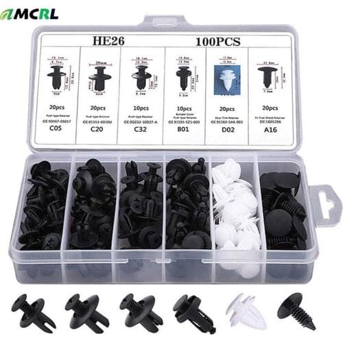 100pcs Mixed Auto Fastener Clip Car Body Push Retainer Pin Rivet Bumper Door Trim Panel Retainer Fastener Kit Car Accessories