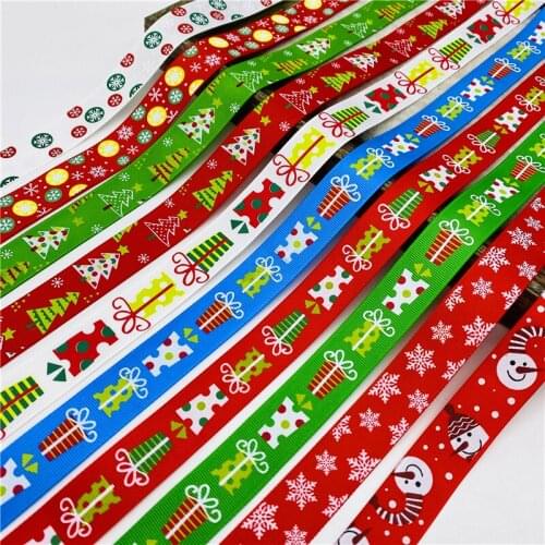5yards/Lot 1" (25mm) Christmas Ribbon Printing Grosgrain Ribbon For Handmade Bow Christmas Decorations DIY Gift Wrapping