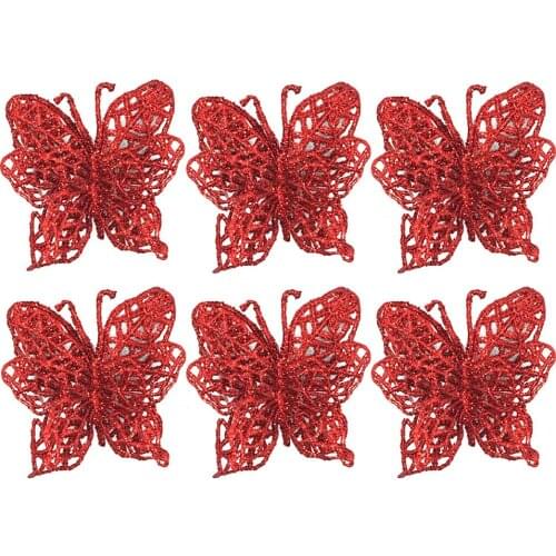 6Pcs Christmas Tree Ornaments Christmas Simulation Artificial Butterflies DIY Crafts Christmas Tree Decor