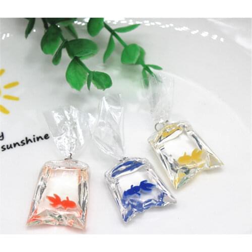 5pcs Mix Colors Simulation Goldfish in Resin Transparent Bag DIY Jewelry Pendant Home Decoration Accessories,24*26mm