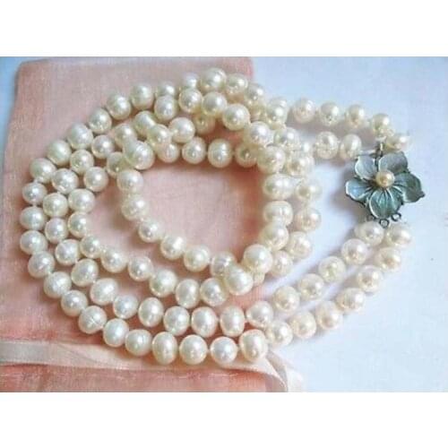 8-9mm white freshwater pearl 2 strands baroque beads necklace