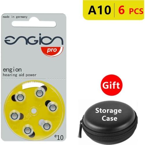 Hearing Aid Batteries Size 10 za Engion Pro,Pack of 6,Yellow Tab PR70 1.4V Type A10 e10 Zinc Air Battery with Storage Box