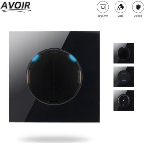 Atlectric 1/2/3/4 Gang 1/2 Way Lamp Light Switch Wall Power EU FR France Universal Socket USB RJ45 RJ11 Glass Panel Outlet 20A