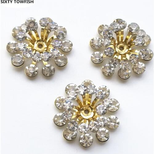 50 Pieces/lot 21mm New White color Copper Filigree Clear Rhinestone Flower Slice Charms Base Setting Jewelry DIY Components