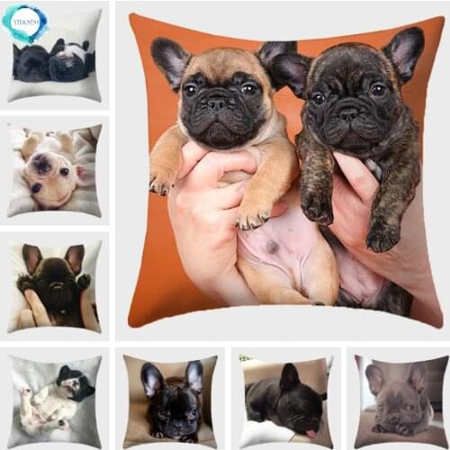 Bulldog Polyester Cushion Cover Modern French Bulldog Pillowcase Sofa Throw Pillow Cover Decorative Pillowcase for Couch Bed Car