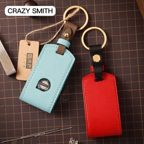 Crazy Smith Handmade Smart Car Key Case Cover for Volvo xc60/v90/40s Retro Vegetable Tanned Leather High Quality The Best Gift
