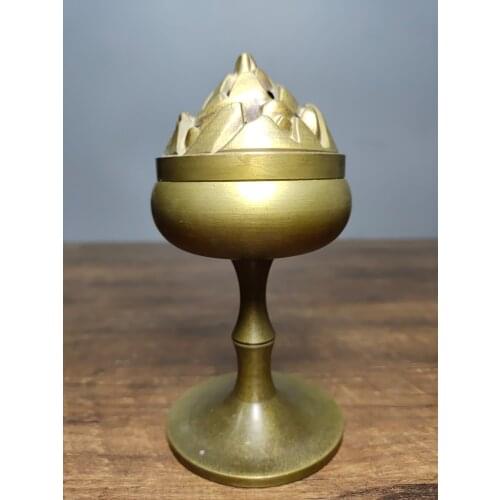 Home Decor 5"China Buddhism Old Bronze Boshan furnace Incense burner Ornaments Lotus incense Town House Exorcism