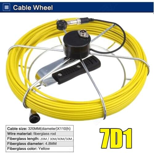 7D1 Sewer Drain Pipe Video Inspection Camera 20m Fiberglass Push Cable Reel Stainless Steel Wheel Fits 7D1 23mm size camera