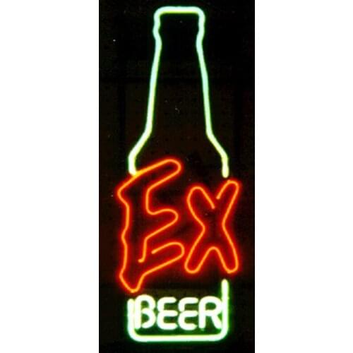 EX Beer Bottle Neon Sign Custom Handmade Real Glass Tube Bar KTV PUB Store Decoration Display Neon Signs ClearBacking 8"X19"