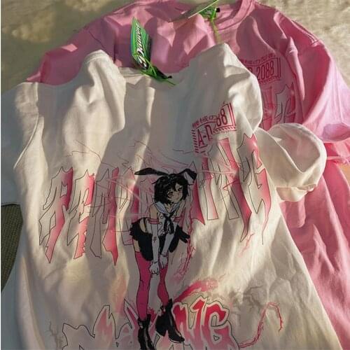 Summer new Japanese anime T-shirt large size short sleeve loose streetwear tees casual Harajuku tops women clothing lovely punk