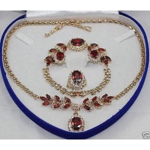 Hot sell new Beautiful Gifts true red yellow gold Earring Bracelet Necklace Ring NO Box