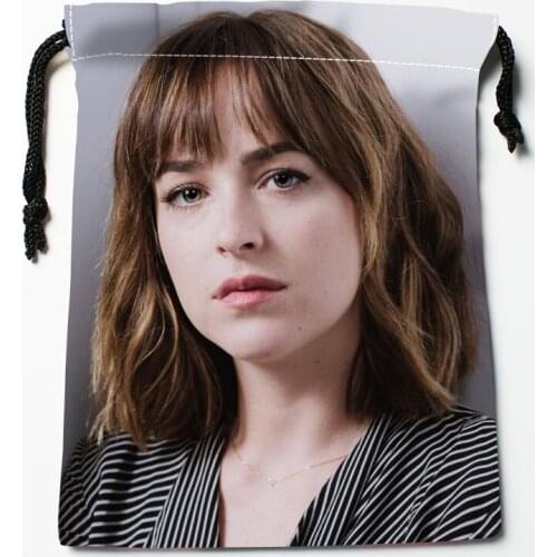 Custom Dakota Johnson Drawstring Bags Wedding Party Christmas Gift Pouches Packing 18x22cm Satin Fabric Storage Bag 12.2