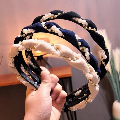 INS Elegant Pearly Headband Exquisite Shiny Diamond Hair Accessories Girls Twist Braid Hairband Princess Hair Hoop 4 Colors