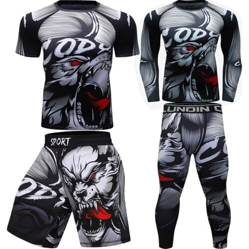 Mens Compression Shirt Pants Set BJJ Rashguard Kickboxing Muay Thai MMA Shorts Tracksuit Fitness Gym Clothing Boxing Sport Suit