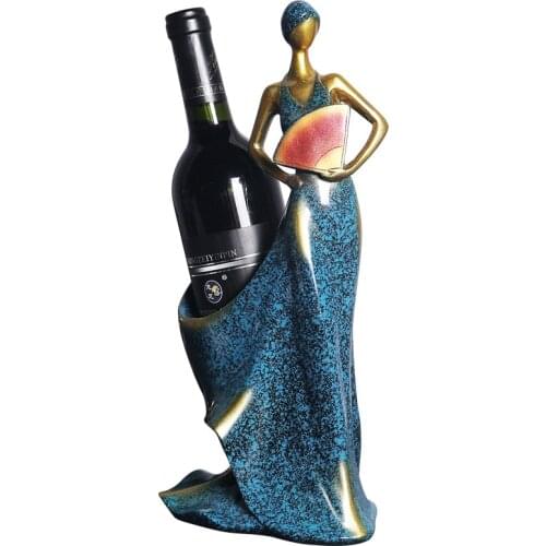 Creative Home Decorative Figurines Ornaments Modern Minimalist Blue Take Fan Beauty Wine Rack Decoration Creative Wedding Craft