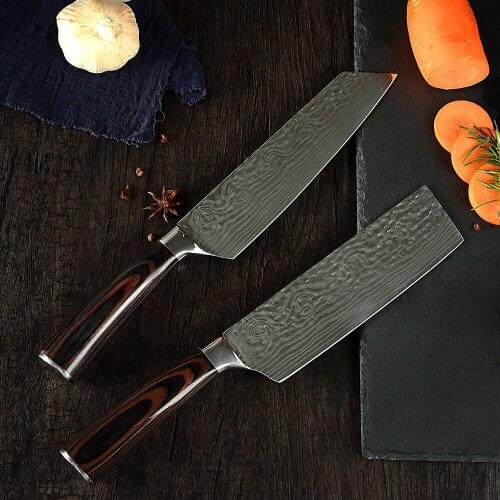 Stainless Steel kitchen Knife 7 inch 8 inch Cleaver Cutter Nakiri Gyuto Cook Knife Color Wood Handle Gift Sheath Edge Guard