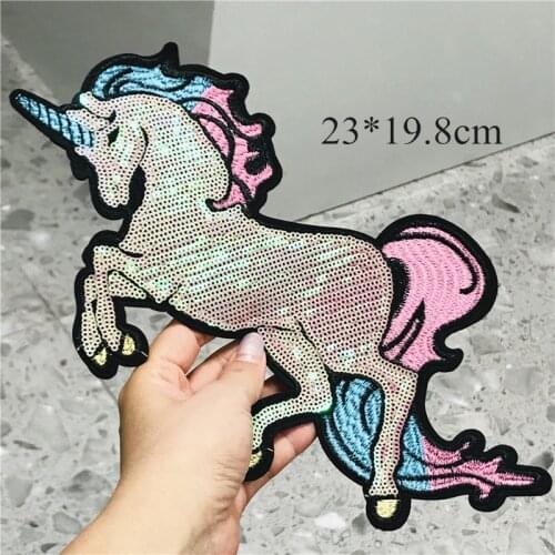 Large Size Sequins Unicorn Animals Embroidery Iron On Patches For Clothing Applique DIY Kid’s Hat Coat Dress Accessories Sticker