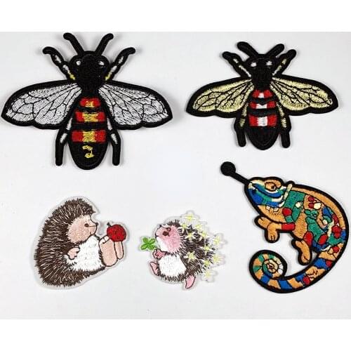 Insect Motif Big Bee Hedgehog Chameleon Patches iron on Embroidered Badges Cloth stickers