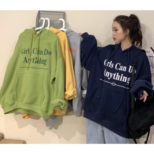 Autumn winter harajuku hoodies Korean style loose new plus velvet thickening long-sleeved streetwear sweatshirt women jacket