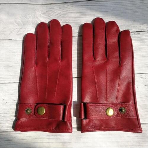 Mens autumn winter thicken warm genuine leather glove male thicken lining red color winter driving riding glove R3234
