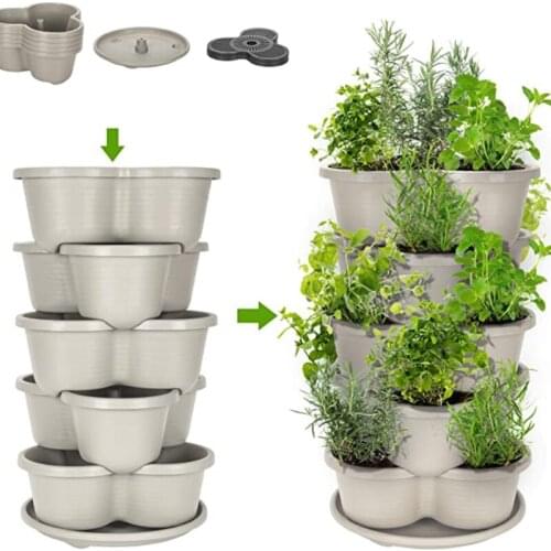 Hanging wall vertical stackable plastic planters garden belcony plant pots for herb vegetable strawberry flower plants