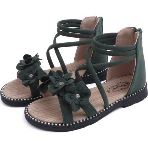 Girls Sandals Roman Sandals Kids Medium Big Children Gladiator Sandals Flowers Sweet Princess Zipper 2021 Summer Soft Floral Hot