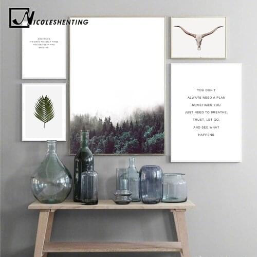 Scandinavian Forest Leaf Canvas Poster Motivational Nordic Style Nature Wall Art Print Painting Decoration Pictures Home Decor
