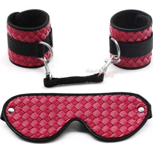 Smspade 2 pieces/lot bondage restraint kit, sex toys for unisex bondage play, fetish wrist cuffs slave blndfold mask ST-2020 K