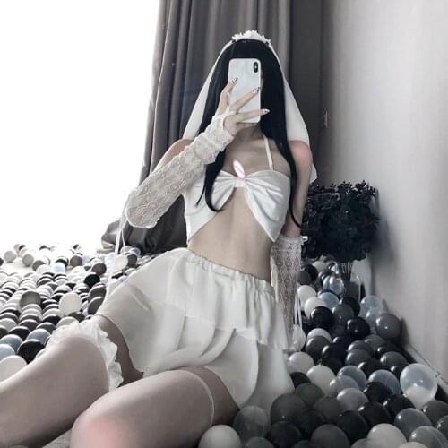 Sexy Lingerie Cosplay Costumes Hot Bride White Black Wedding Dress Maid Lesbian Temptation Porn Chiffon Cute Uniform For Women