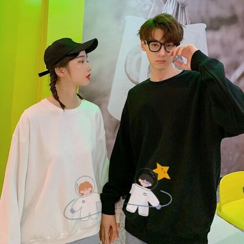 Oversized women Sweatshirt Kawaii Cotton Hoodies Astronaut Print Hoody Couple Hooded O-Neck Full Sleeve Pullovers tops clothes