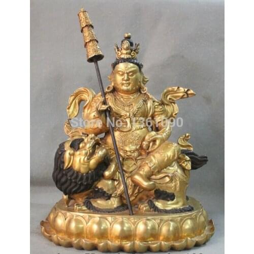 Xd 00702 Tibet Purpel Bronze 24K Gold Gilt kings treasure Lion Protector Deity Statue